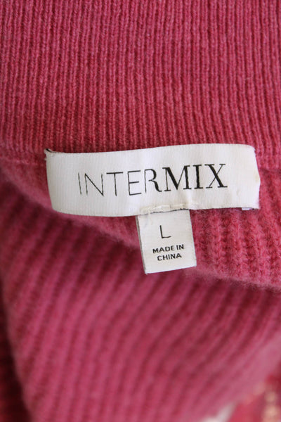 Intermix Womens Cashmere Ribbed Long Sleeves Pullover Sweater Pink Size Large