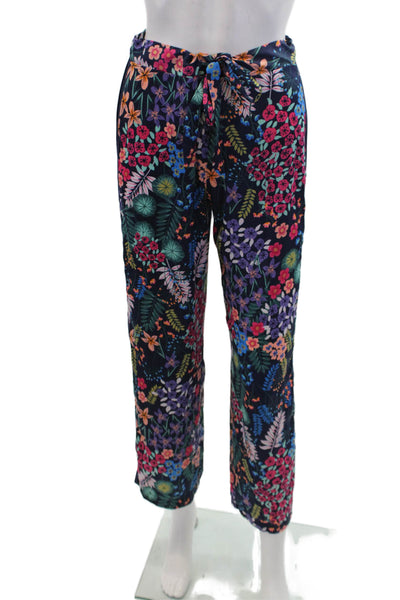 Josie Womens Floral Print Stretch Drawstring Straight Pants Blue Size XS