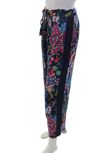 Josie Womens Floral Print Stretch Drawstring Straight Pants Blue Size XS