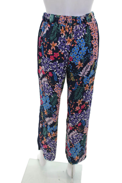 Josie Womens Floral Print Stretch Drawstring Straight Pants Blue Size XS