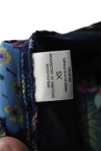 Josie Womens Floral Print Stretch Drawstring Straight Pants Blue Size XS