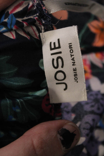Josie Womens Floral Print Stretch Drawstring Straight Pants Blue Size XS