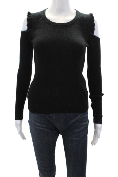 White + Warren Womens Wool Cold Shoulder Pullover Sweater Black Size S