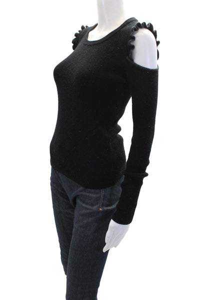 White + Warren Womens Wool Cold Shoulder Pullover Sweater Black Size S