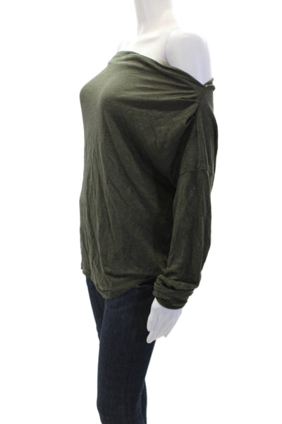 Stateside Womens Linen Boat Neck Long Sleeve Blouse Top Green Size S