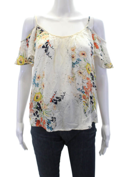 Joie Womens Silk Floral Print Cold Shoulder Sleeveless Tank Top White Size S
