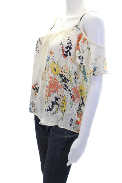 Joie Womens Silk Floral Print Cold Shoulder Sleeveless Tank Top White Size S