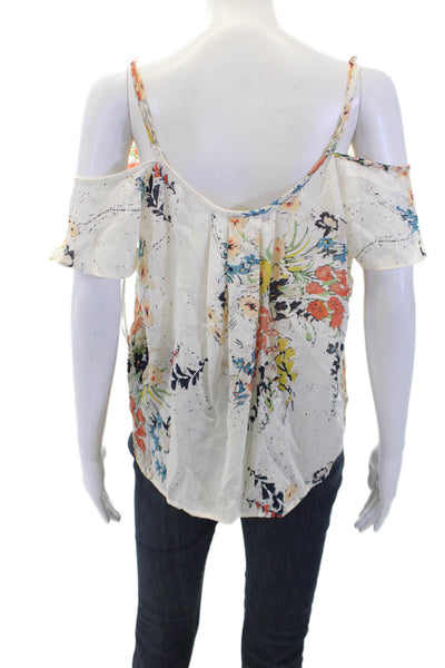 Joie Womens Silk Floral Print Cold Shoulder Sleeveless Tank Top White Size S