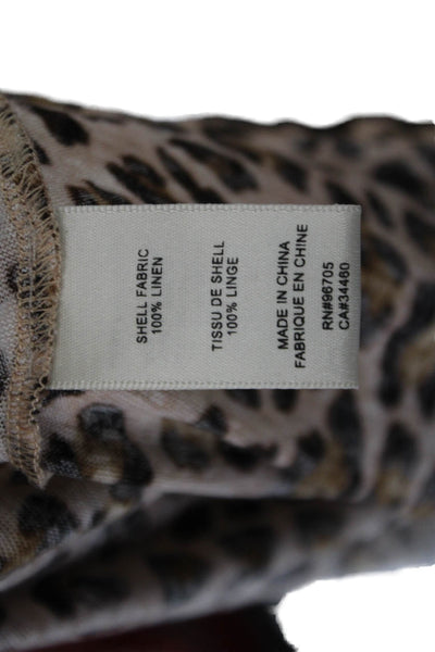 Rebecca Taylor Womens Linen Animal Print Short Sleeve T-Shirt Brown Size XS