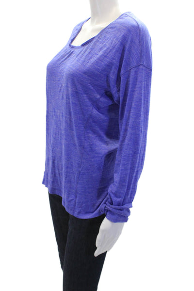 Lululemon Womens Long Sleeve Stretch Round Neck T-Shirt Solid Blue Size 6