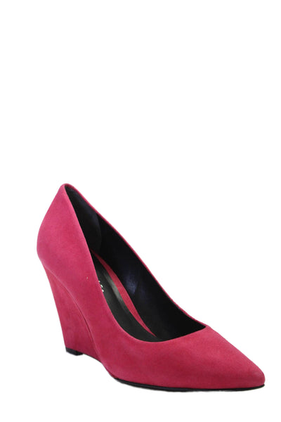 Pour la Victoire Womens Suede Pointed Toe Slip On Wedge Heels Pumps Pink Size 7