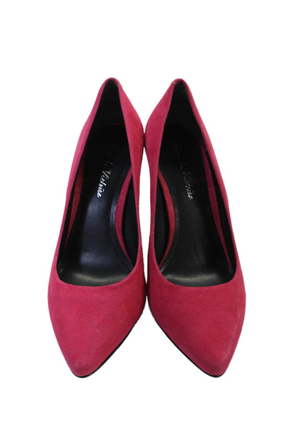 Pour la Victoire Womens Suede Pointed Toe Slip On Wedge Heels Pumps Pink Size 7