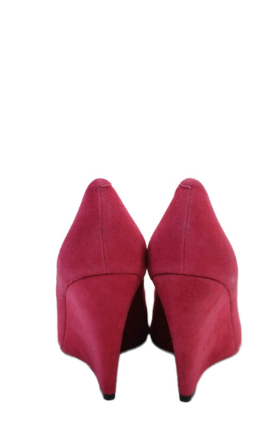 Pour la Victoire Womens Suede Pointed Toe Slip On Wedge Heels Pumps Pink Size 7