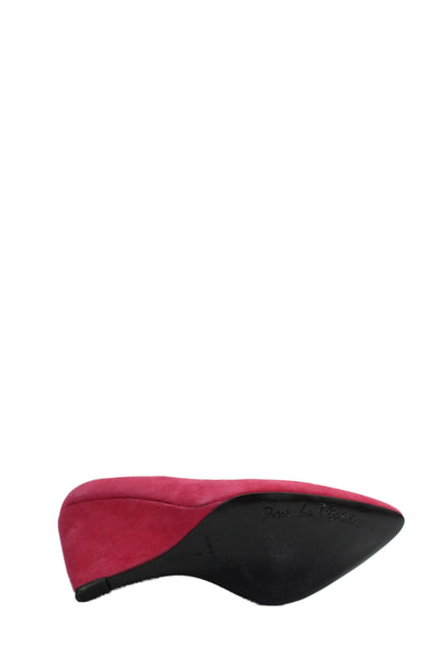 Pour la Victoire Womens Suede Pointed Toe Slip On Wedge Heels Pumps Pink Size 7