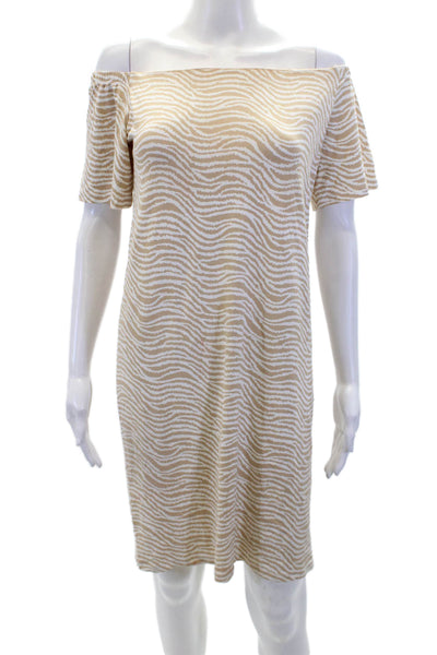 J. Mclaughlin Womens Striped Stretch Square Neck Sheath Dress Beige Size S