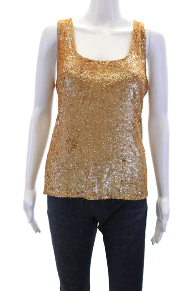 Cooper by Trelise Womens Sequined Stretch Sleeveless Tank Top Beige Size S