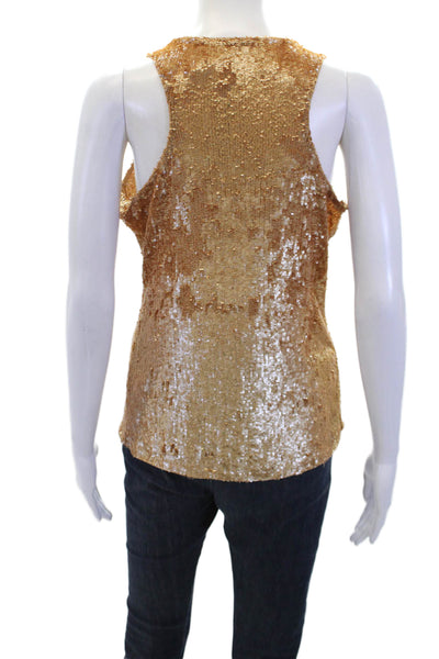 Cooper by Trelise Womens Sequined Stretch Sleeveless Tank Top Beige Size S