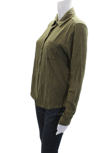Elliott Lauren Womens Cotton Collared Long Sleeve Button-Down Shirt Green Size S