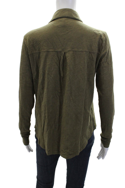 Elliott Lauren Womens Cotton Collared Long Sleeve Button-Down Shirt Green Size S