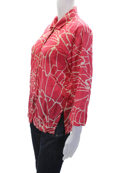 Natori Womens Cotton Geometric 3/4 Sleeve Button-Down Shirt Pink Size XS