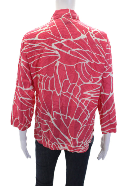 Natori Womens Cotton Geometric 3/4 Sleeve Button-Down Shirt Pink Size XS