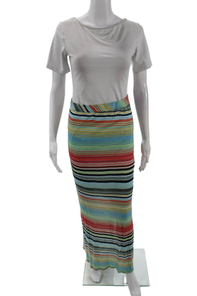 Michael Stars Womens Striped Pull On Back Slit Maxi Skirt Multi Colored Size 0
