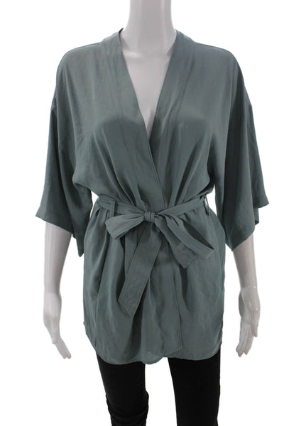 Wilfred Womens Short Sleeve Open Front Tie Waist Lightweight Robe Green Size 2XS