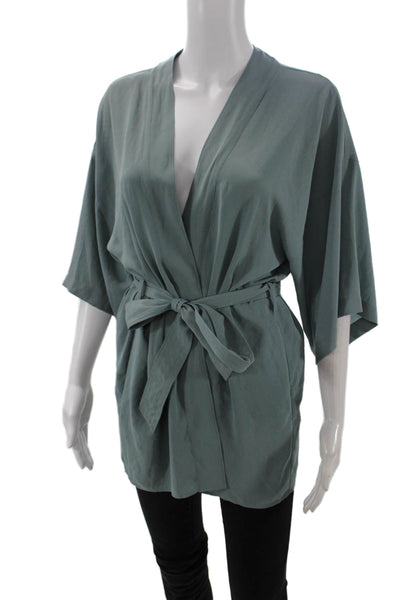 Wilfred Womens Short Sleeve Open Front Tie Waist Lightweight Robe Green Size 2XS