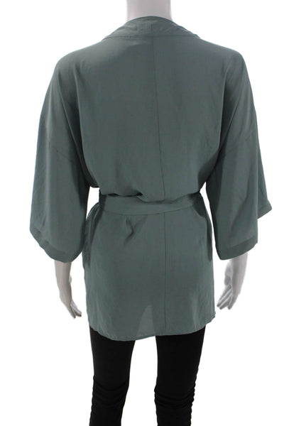 Wilfred Womens Short Sleeve Open Front Tie Waist Lightweight Robe Green Size 2XS