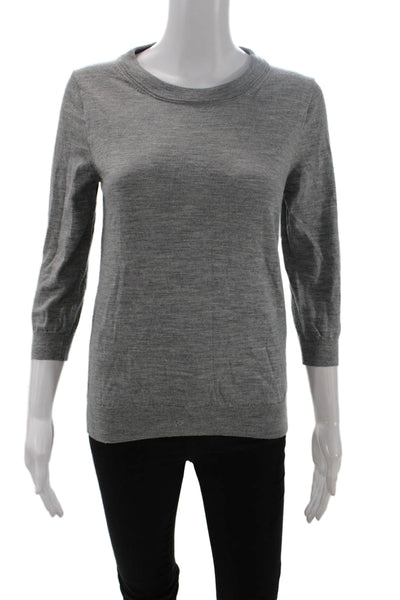 J Crew Womens Cotton Round Neck Quarter Sleeve Pullover Sweater Gray Size M