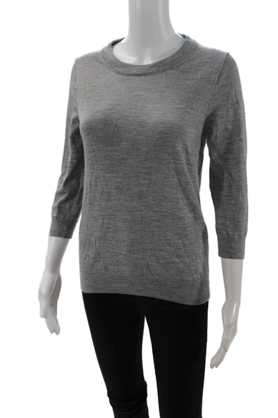 J Crew Womens Cotton Round Neck Quarter Sleeve Pullover Sweater Gray Size M