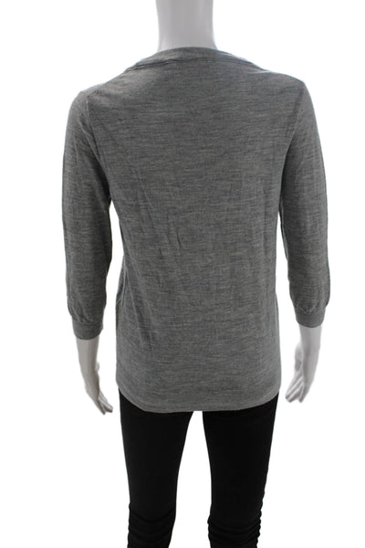 J Crew Womens Cotton Round Neck Quarter Sleeve Pullover Sweater Gray Size M