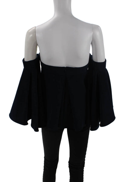 Milly Womens Square Neck Off Shoulder Ruffle Sleeve Blouse Top Navy Blue Size 0