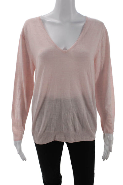 J Crew Womens Knit Long Sleeve V-Neck Pullover Lightweight Sweater Pink Size L