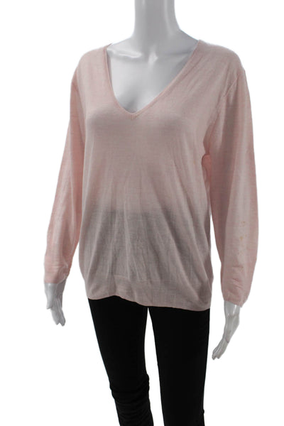 J Crew Womens Knit Long Sleeve V-Neck Pullover Lightweight Sweater Pink Size L