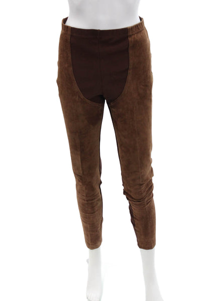 Bisou Bisou Paris Womens Suede High Waist Riding Trouser Leggings Brown Size 4