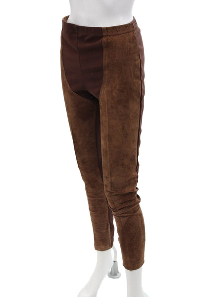 Bisou Bisou Paris Womens Suede High Waist Riding Trouser Leggings Brown Size 4