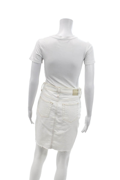 AG-ED Denim Womens Cotton The Erin Fray Hem Zip Fly Pencil Skirt White Size 26R