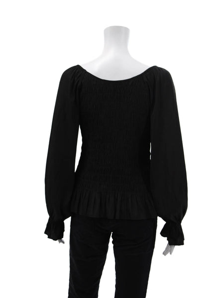 Lola And Sophie Womens Smock V-Neck Long Sleeve Blouse Top Black Size S