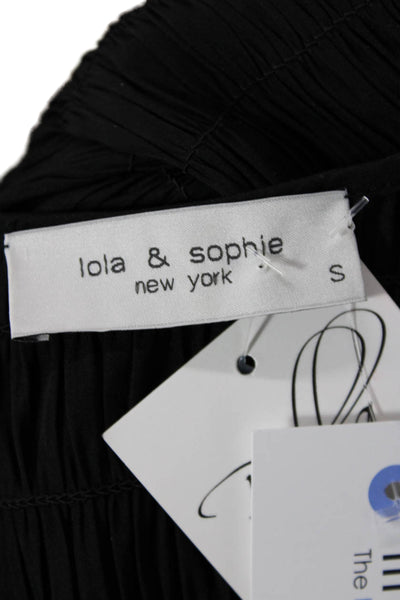 Lola And Sophie Womens Smock V-Neck Long Sleeve Blouse Top Black Size S