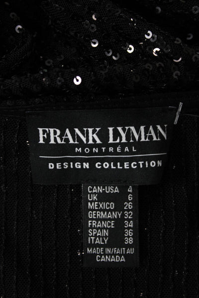 Frank Lyman Womens Mesh Embellished Sequin Short Sleeve Blouse Top Black Size 4