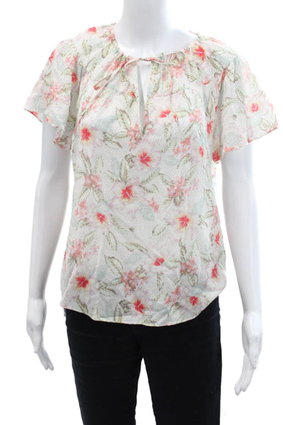 Rebecca Taylor Womens Silk Floral Print Short Sleeve Blouse Multicolor Size 4