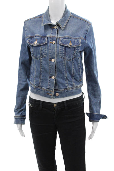 J Brand Womens Cotton Buttoned Collared Cropped Jean Jacket Blue Size S
