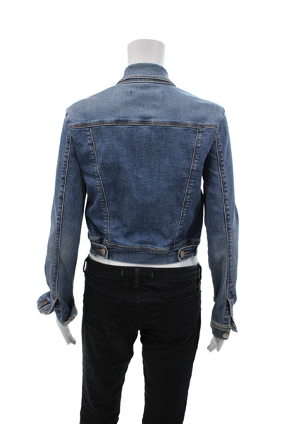 J Brand Womens Cotton Buttoned Collared Cropped Jean Jacket Blue Size S