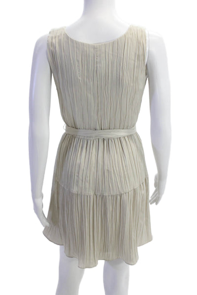 Drew Womens Pleated Annalise Scoop Neck Tiered Mini Dress Beige Size XS