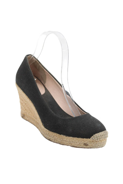 J Crew Womens Slide On Round Toe Espadrille Wedge Pumps Black Size 7.5