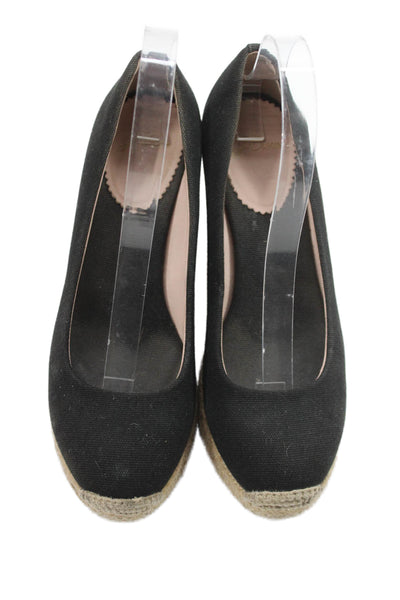 J Crew Womens Slide On Round Toe Espadrille Wedge Pumps Black Size 7.5