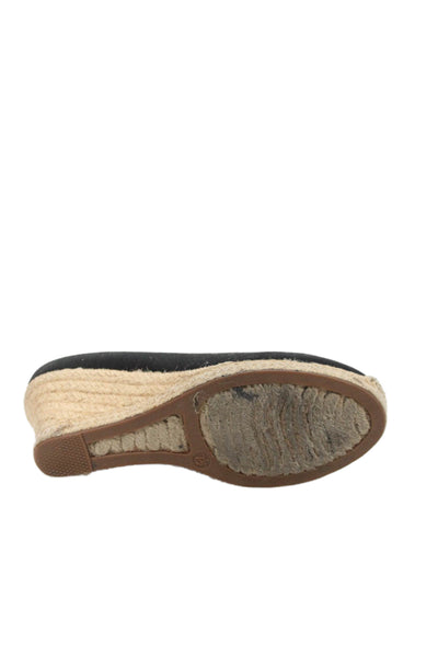 J Crew Womens Slide On Round Toe Espadrille Wedge Pumps Black Size 7.5