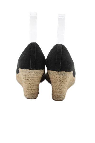 J Crew Womens Slide On Round Toe Espadrille Wedge Pumps Black Size 7.5