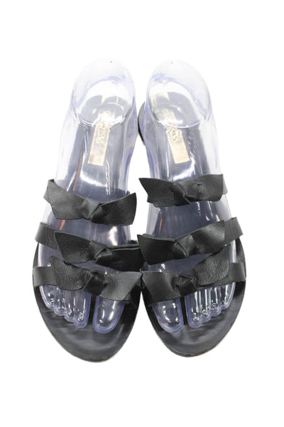 Kaanas Womens Leather Tie Straps Slide On Sandals Black Size 7 Medium